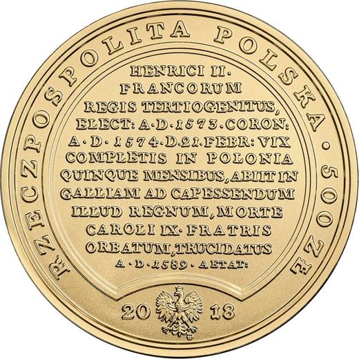 Anverso 500 eslotis 2018 "Enrique de Valois" - valor de la moneda de oro - Polonia, República moderna