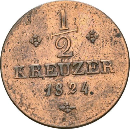 Реверс монеты - 1/2 крейцера 1824 года - цена  монеты - Гессен-Кассель, Вильгельм II