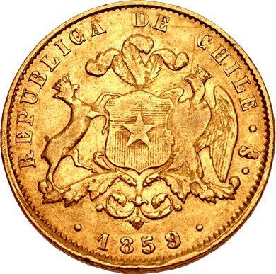 Аверс монеты - 5 песо 1859 года So - цена золотой монеты - Чили, Республика