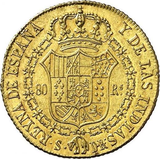 Реверс монеты - 80 реалов 1835 года S DR - цена золотой монеты - Испания, Изабелла II