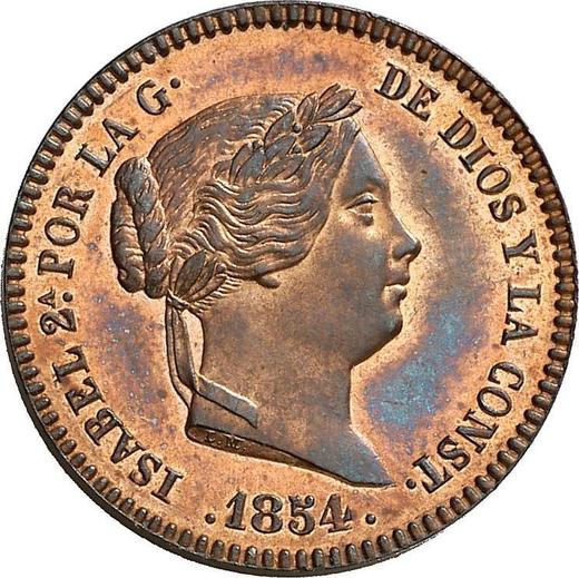 Аверс монеты - 10 сентимо реал 1854 года - цена  монеты - Испания, Изабелла II