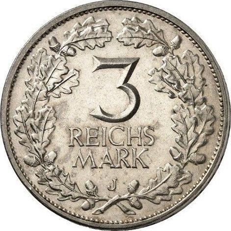 Реверс монеты - 3 рейхсмарки 1925 года J "Рейнланд" - цена серебряной монеты - Германия, Bеймарская республика