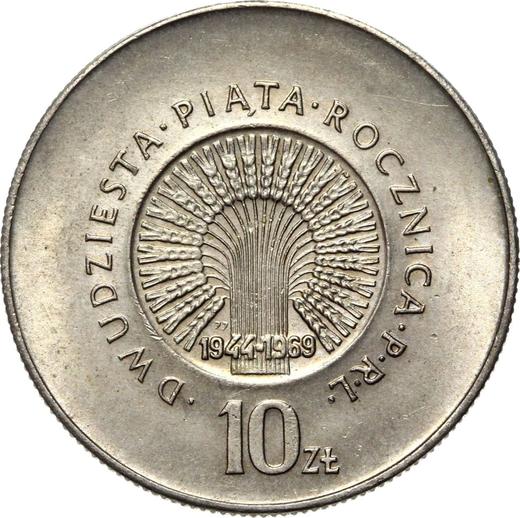 Reverso 10 eslotis 1969 MW JJ "30 aniversario de la República Popular de Polonia" - valor de la moneda  - Polonia, República Popular