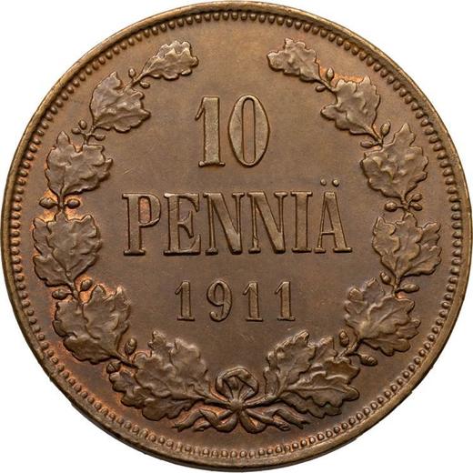 Реверс монеты - 10 пенни 1911 года - цена  монеты - Финляндия, Великое княжество