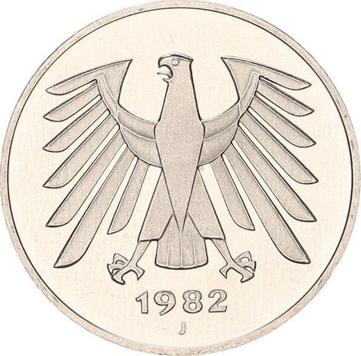Реверс монеты - 5 марок 1982 года J - цена  монеты - Германия, ФРГ