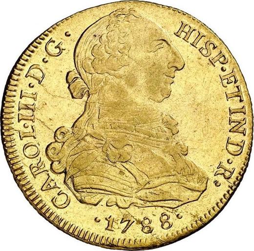 Anverso 8 escudos 1788 IJ - valor de la moneda de oro - Perú, Carlos III