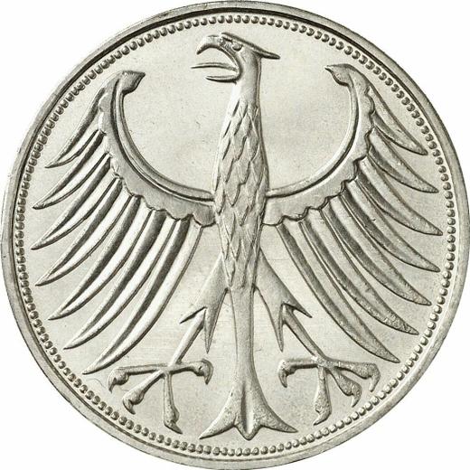 Реверс монеты - 5 марок 1969 года J - цена серебряной монеты - Германия, ФРГ