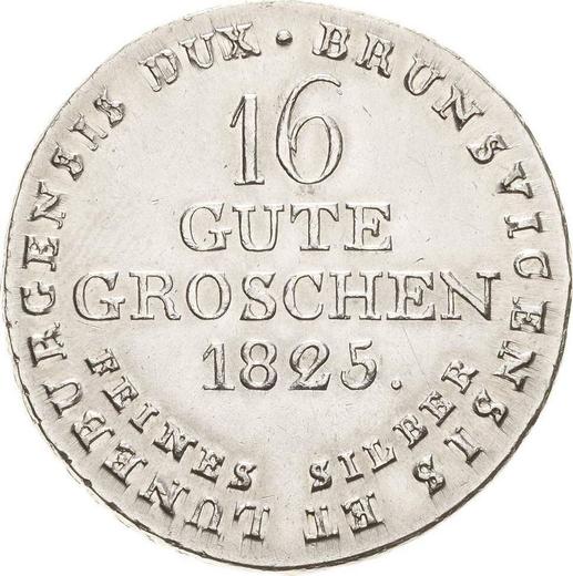 Реверс монеты - 16 грошей 1825 года - цена серебряной монеты - Ганновер, Георг IV