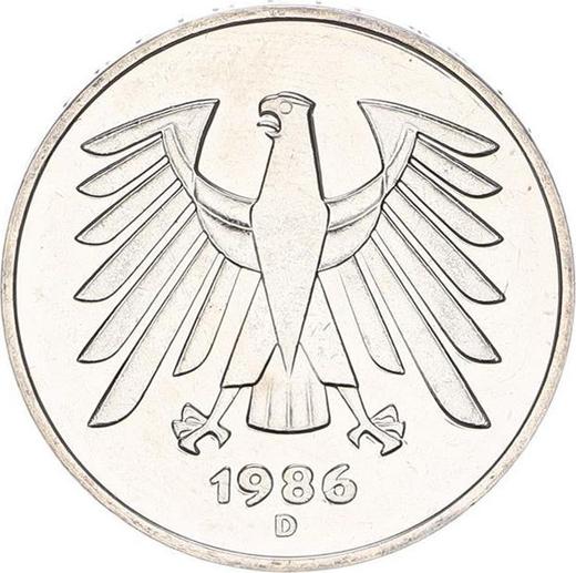 Реверс монеты - 5 марок 1986 года D - цена  монеты - Германия, ФРГ