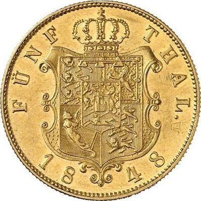 Reverso 5 táleros 1848 B - valor de la moneda de oro - Hannover, Ernesto Augusto 