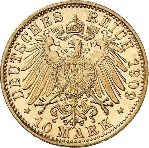 Reverso 10 marcos 1909 D "Sajonia-Meiningen" - valor de la moneda de oro - Alemania, Imperio alemán