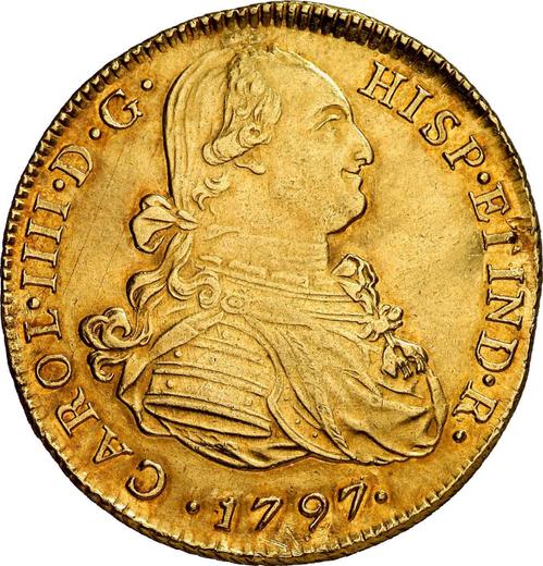 Awers monety - 8 escudo 1797 IJ - cena złotej monety - Peru, Karol IV
