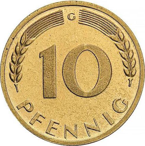 Аверс монеты - 10 пфеннигов 1967 года G Железо покрытое медью - цена  монеты - Германия, ФРГ