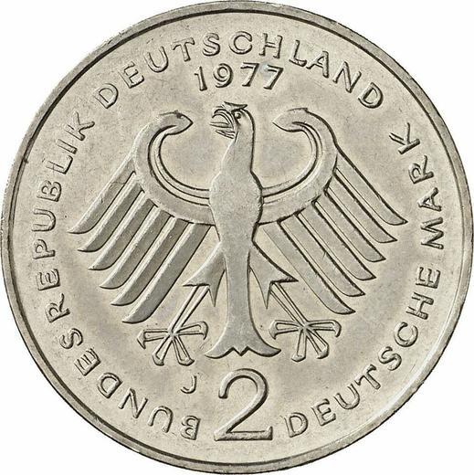 Реверс монеты - 2 марки 1977 года J "Теодор Хойс" - цена  монеты - Германия, ФРГ