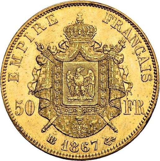 Reverso 50 francos 1867 BB "Tipo 1862-1868" Estrasburgo - valor de la moneda de oro - Francia, Napoleón III Bonaparte
