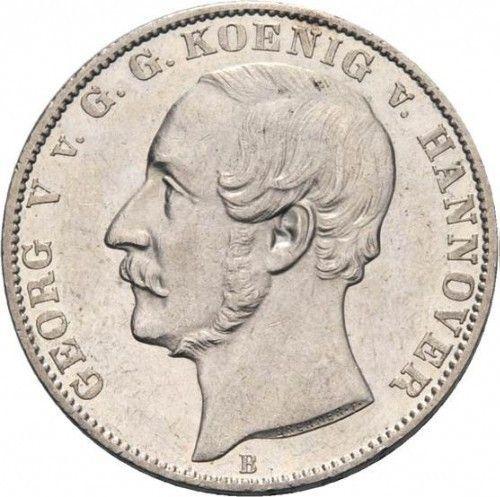Аверс монеты - Талер 1857 года B - цена серебряной монеты - Ганновер, Георг V