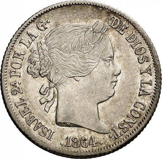 Аверс монеты - 20 сентаво 1864 года - цена серебряной монеты - Филиппины, Изабелла II