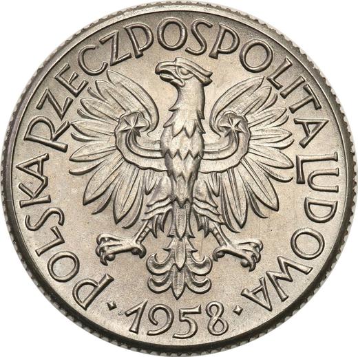 Аверс монеты - Пробный 1 злотый 1958 года "Дубовые листья" Никель - цена  монеты - Польша, Народная Республика