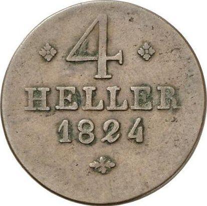Реверс монеты - 4 геллера 1824 года - цена  монеты - Гессен-Кассель, Вильгельм II