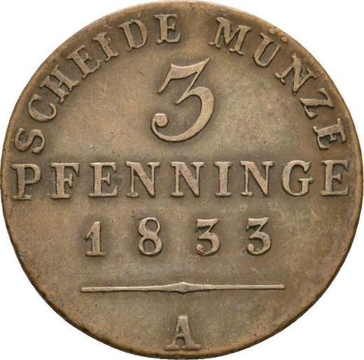 Reverso 3 Pfennige 1833 A - valor de la moneda  - Prusia, Federico Guillermo III