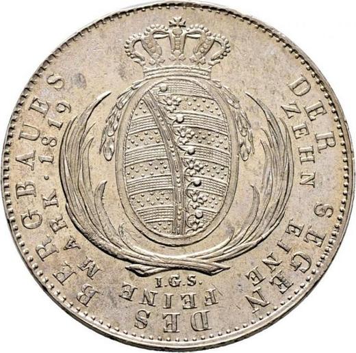 Reverso Tálero 1819 I.G.S. "Minero" - valor de la moneda de plata - Sajonia, Federico Augusto I
