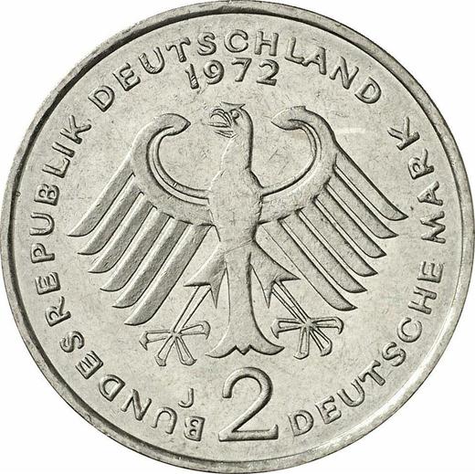 Reverso 2 marcos 1972 J "Theodor Heuss" - valor de la moneda  - Alemania, RFA