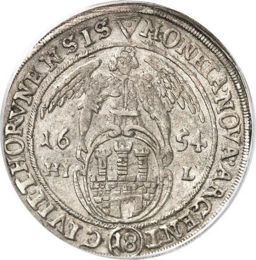 Reverso Ort (18 groszy) 1654 HIL "Toruń" - valor de la moneda de plata - Polonia, Juan II Casimiro