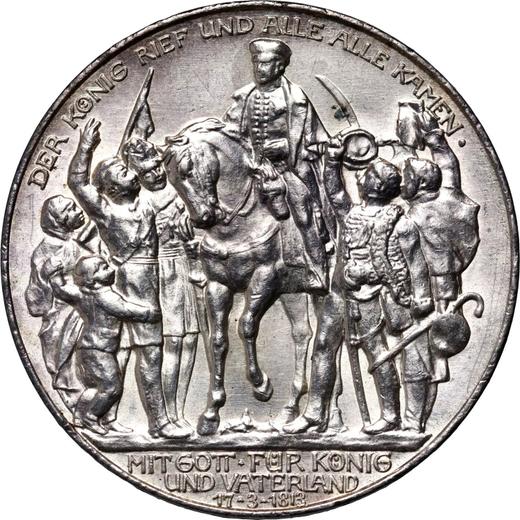 Anverso 3 marcos 1913 A "Prusia" Guerra de Liberación - valor de la moneda de plata - Alemania, Imperio alemán