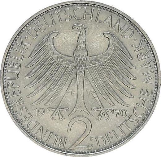 Reverso 2 marcos 1970 F "Max Planck" - valor de la moneda  - Alemania, RFA