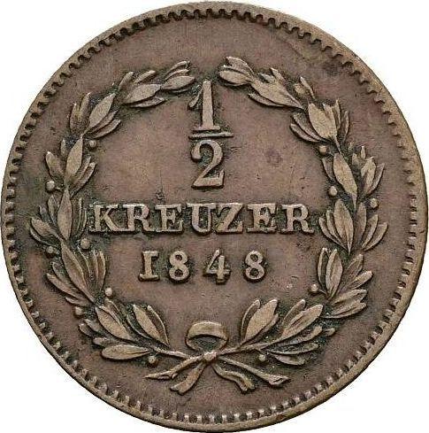 Reverso Medio kreuzer 1848 - valor de la moneda  - Baden, Leopoldo I de Baden