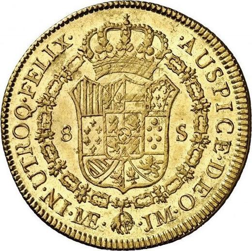 Реверс монеты - 8 эскудо 1773 года JM - цена золотой монеты - Перу, Карл III