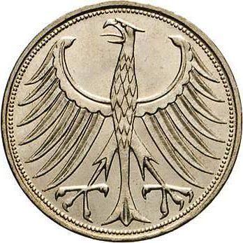 Реверс монеты - 5 марок 1951 года J - цена серебряной монеты - Германия, ФРГ
