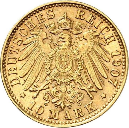Reverso 10 marcos 1907 J "Bremen" - valor de la moneda de oro - Alemania, Imperio alemán