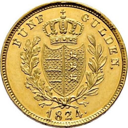 Реверс монеты - 5 гульденов 1824 года W - цена золотой монеты - Вюртемберг, Вильгельм I