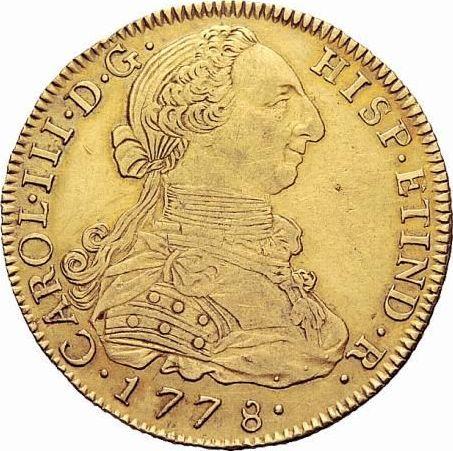 Аверс монеты - 8 эскудо 1778 года PTS PR - цена золотой монеты - Боливия, Карл III