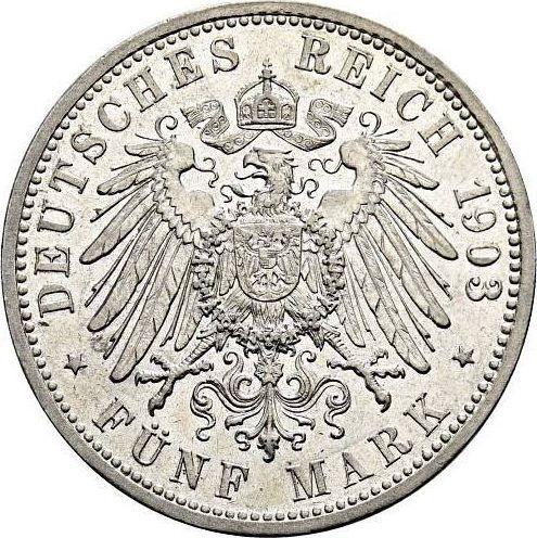 Reverso 5 marcos 1903 G "Baden" - valor de la moneda de plata - Alemania, Imperio alemán