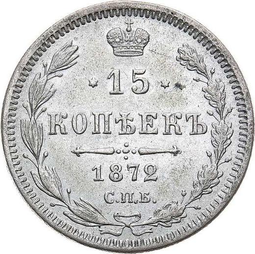 Reverso 15 kopeks 1872 СПБ HI "Plata ley 500 (billón)" - valor de la moneda de plata - Rusia, Alejandro II