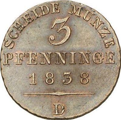 Reverso 3 Pfennige 1838 D - valor de la moneda  - Prusia, Federico Guillermo III