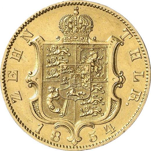 Reverso 10 táleros 1854 B - valor de la moneda de oro - Hannover, Jorge V