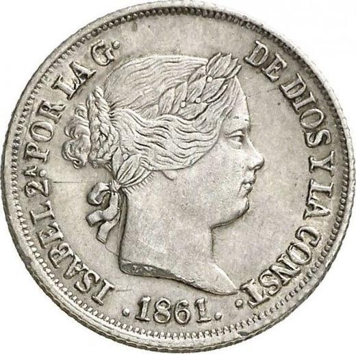 Аверс монеты - 2 реала 1861 года Восьмиконечные звёзды - цена серебряной монеты - Испания, Изабелла II