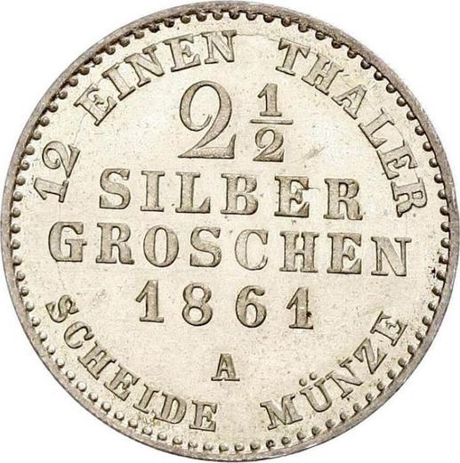 Реверс монеты - 2 1/2 серебряных гроша 1861 года A - цена серебряной монеты - Пруссия, Вильгельм I
