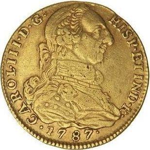 Аверс монеты - 4 эскудо 1787 года NR JJ - цена золотой монеты - Колумбия, Карл III