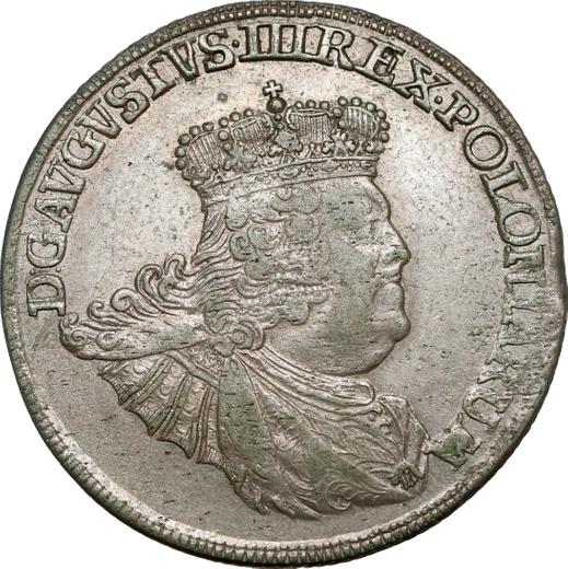 Аверс монеты - Орт (18 грошей) 1755 года EC "Коронный" - цена серебряной монеты - Польша, Август III