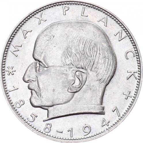 Аверс монеты - 2 марки 1967 года D "Планк" - цена  монеты - Германия, ФРГ