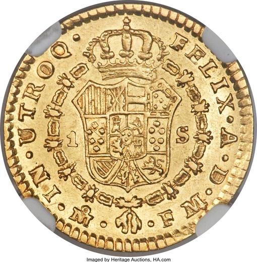 Реверс монеты - 1 эскудо 1789 года Mo FM - цена золотой монеты - Мексика, Карл IV