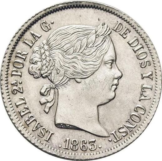 Аверс монеты - 4 реала 1863 года Шестиконечные звёзды - цена серебряной монеты - Испания, Изабелла II
