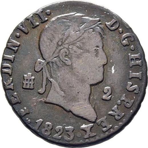 Аверс монеты - 2 мараведи 1823 года - цена  монеты - Испания, Фердинанд VII