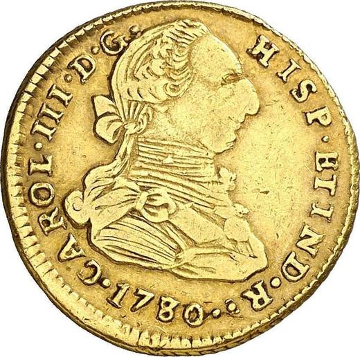 Awers monety - 2 escudo 1780 PTS PR - cena złotej monety - Boliwia, Karol III