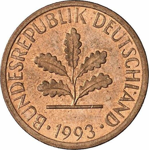 Реверс монеты - 1 пфенниг 1993 года J - цена  монеты - Германия, ФРГ