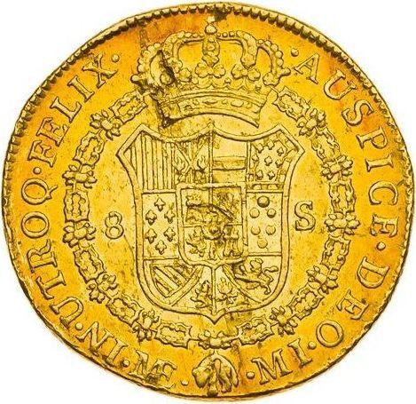 Revers 8 Escudos 1784 MI - Goldmünze Wert - Peru, Karl III